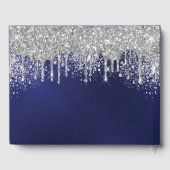 誕生日ネイビーブルー銀グリッターモノグラム ゲストブック (裏面)