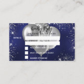 誕生日ネイビーブルー銀バルーンパーティーRSVP エンクロージャーカード (正面)