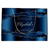 誕生日ネイビーブルーagate金ゴールド名エレガント ラージペーパーバッグ (裏面)