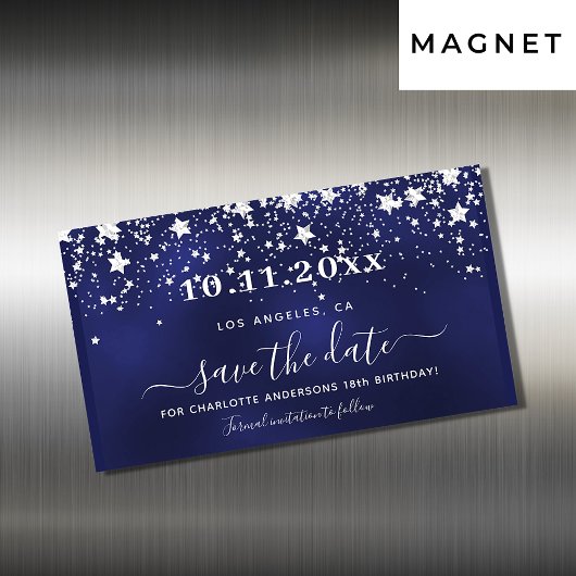 誕生日ネイビー救ブ銀日付磁石