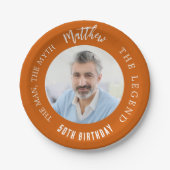 誕生日ネイビー焼けオレンジ色の写真人神話の伝説 ペーパープレート (正面)