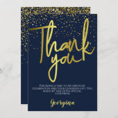 誕生日ネイビー金ゴールドタイポグラフィ サンキューカード (正面/裏面)