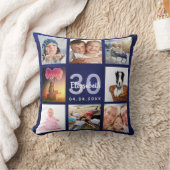 誕生日ネイビー青い写真コラージュ クッション (ブランケット)
