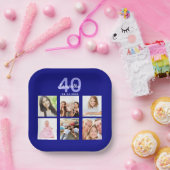 誕生日ネイビー青い写真コラージュ ペーパープレート (パーティー)