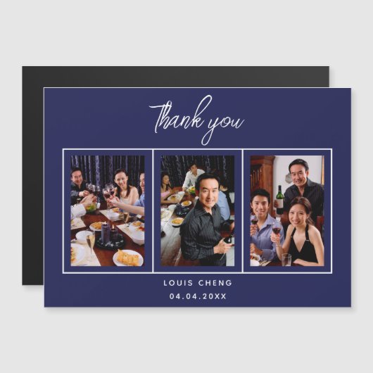 誕生日ネイビー青い白い写真感謝してい男あなた マグネット招待状 (正面/裏面)