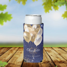 誕生日ネイビー青金ゴールドバルーンのモノグラム名 スリム缶クーラー