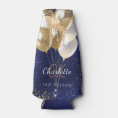 誕生日ネイビー青金ゴールドバルーンのモノグラム名 ボトルクーラー (正面)