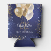 誕生日ネイビー青金ゴールドバルーンのモノグラム名 缶クーラー (正面)