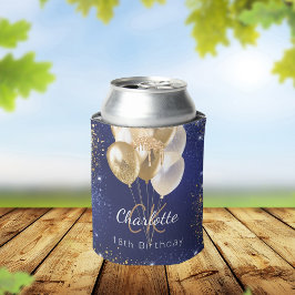 誕生日ネイビー青金ゴールドバルーンのモノグラム名 缶クーラー