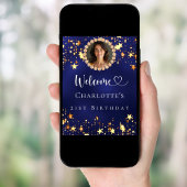 誕生日ネイビー青金ゴールド星写真ようこそ ポスター