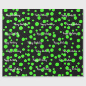 誕生日ネオングリーンドットオンブラック ラッピングペーパー (フラット)