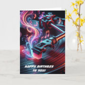 誕生日ネオンターンテーブルとレコード カード (黄色い花)