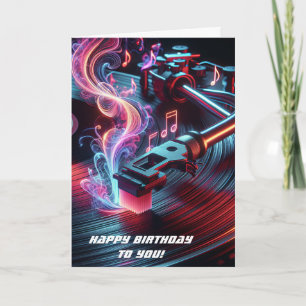 誕生日ネオンターンテーブルとレコード カード