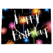 誕生日ネオン花火オンブラック ラージペーパーバッグ (正面)