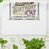 誕生日ネコ ネコ 誕生日 年齢 ヴィンテージ ベクターアート S キッチンタオル (折り畳み)