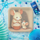 誕生日ネズミとカップケーキ ペーパープレート (パーティー)