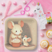 誕生日ネズミとカップケーキ ペーパープレート (パーティー)