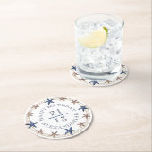 誕生日ネ航海のビーブルーホワイトタンスターフィッシュ ラウンドペーパーコースター (インサイチュ)
