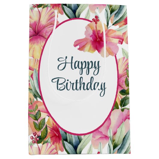 誕生日ハイビスカスサマーガーデン ミディアムペーパーバッグ (正面)