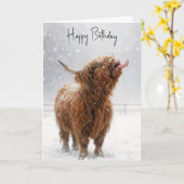 誕生日ハイランドカウの雪片なめ カード (黄色い花)