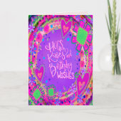 誕生日ハグパープルフローラハートトレンディー カード (正面)