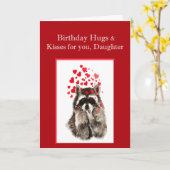 誕生日ハグ&キスドーターキュートラクーンアニマ カード (黄色い花)