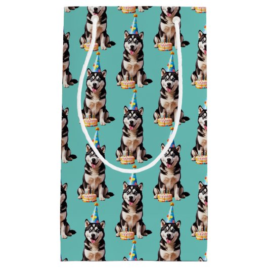 誕生日ハスキー犬 スモールペーパーバッグ (正面)