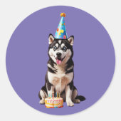 誕生日ハスキー犬 ラウンドシール (正面)