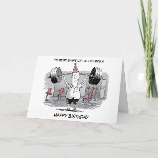 誕生日ハットの誕生日を持つ痩せこけた強い男 カード (正面)
