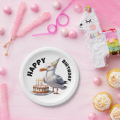 誕生日ハットの誕生日を着たカモメ ペーパープレート (パーティー)