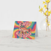 誕生日ハットカラーを着たグピサイケデリックー カード (黄色い花)