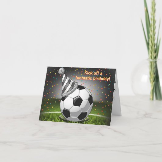 誕生日ハット誕生日サッカーボール紙吹雪 カード (正面)