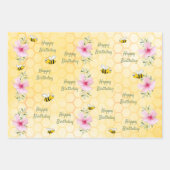 誕生日ハッピーバンブルハチのハニカム花模様 ラッピングペーパーシート (正面)