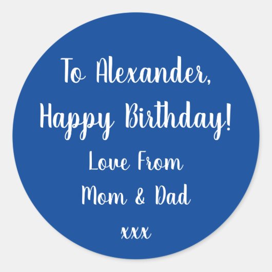 誕生日ハッピーバースデーブルーギフトラベル ラウンドシール (正面)