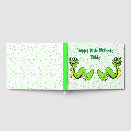 誕生日ハッピーブライトグリーンイエローヘビのドット ゲストブック (全面)