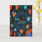 誕生日ハッピーレッドヒートモダン抽象芸術 カード (黄色い花)