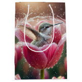 誕生日ハミングバードのチューリップ ミディアムペーパーバッグ (正面)