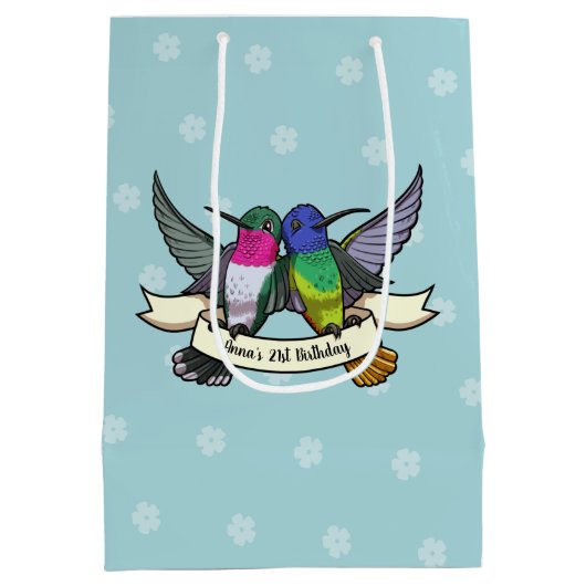 誕生日ハミングバードの名前を変更カラフルする ミディアムペーパーバッグ (裏面)