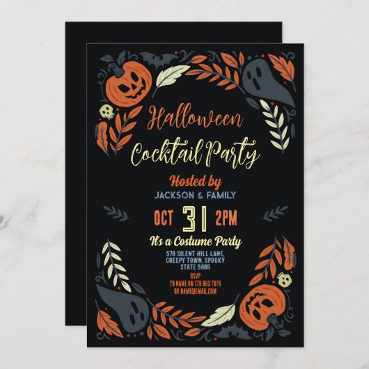 誕生日ハロウィンカボチャパーティー幽霊カクテル 招待状 (正面/裏面)