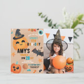 誕生日ハロウィンカボチャ写真パーティー 招待状 (スタンド正面)
