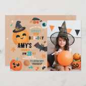 誕生日ハロウィンカボチャ写真パーティー 招待状 (正面/裏面)