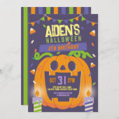 誕生日ハロウィンキッズパーティーカボチャパーティー 招待状 (正面/裏面)