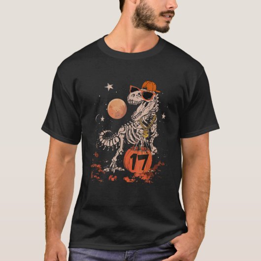誕生日ハロウィーン17th恐竜スケルトン怖いボー tシャツ (正面)