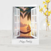 誕生日ハンモック窓海ビュー カード (黄色い花)