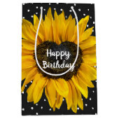 誕生日ハートひまわりオン水玉模様 ミディアムペーパーバッグ (正面)