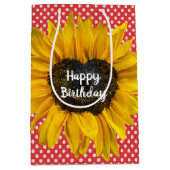 誕生日ハートひまわりオン水玉模様 ミディアムペーパーバッグ (正面)
