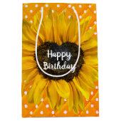 誕生日ハートひまわりオン水玉模様 ミディアムペーパーバッグ (正面)