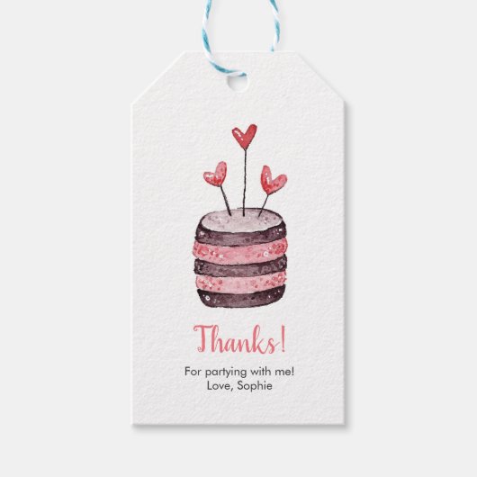 誕生日ハートケーキサンキューラベル |お気に入りタグ ギフトタグ (正面)