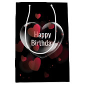 誕生日ハートバブル赤いハート ミディアムペーパーバッグ (正面)