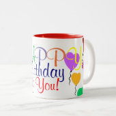 誕生日ハートバルーンカラフルマグ ツートーンマグカップ (正面右)